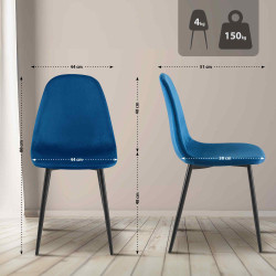 Ensemble de 4 chaises de salle à manger en velours Napier bleu