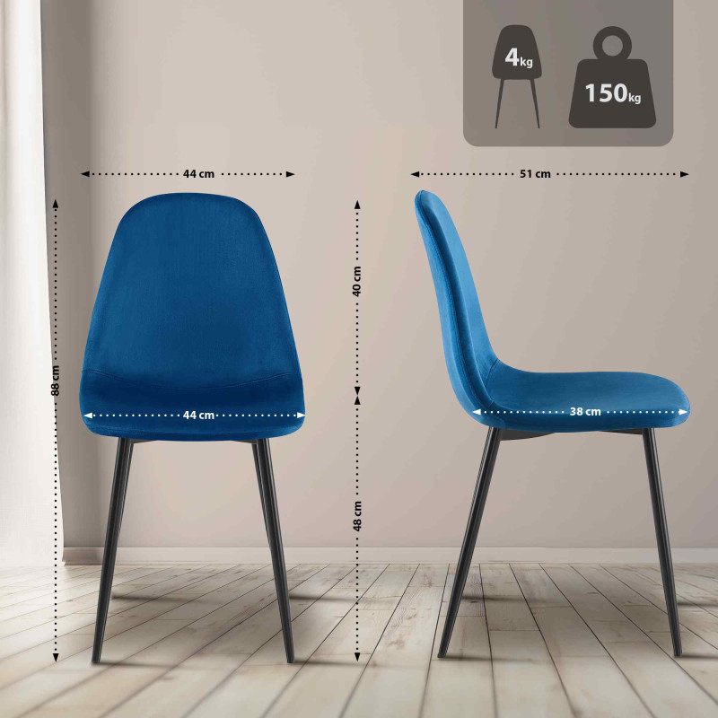 Ensemble de 4 chaises de salle à manger en velours Napier bleu