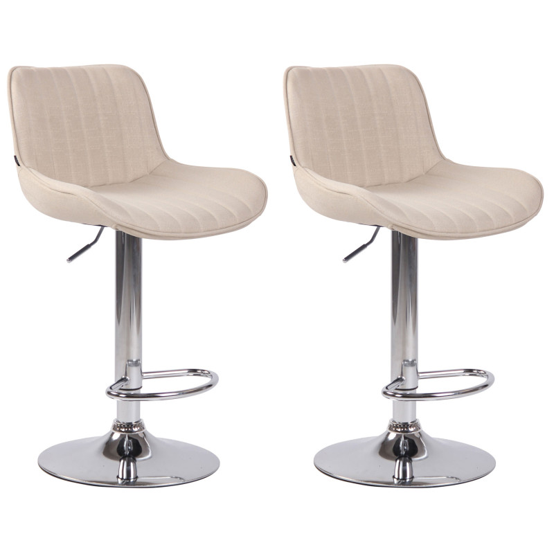 Lot de 2 tabourets de bar Lentini en tissu chromé crème