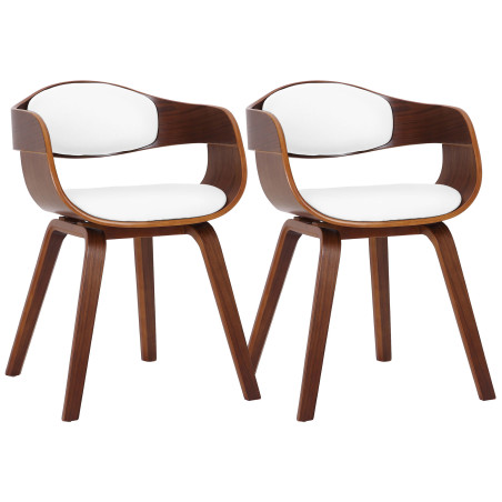 Lot de 2 chaises Kingston, simili cuir, noyer/blanc