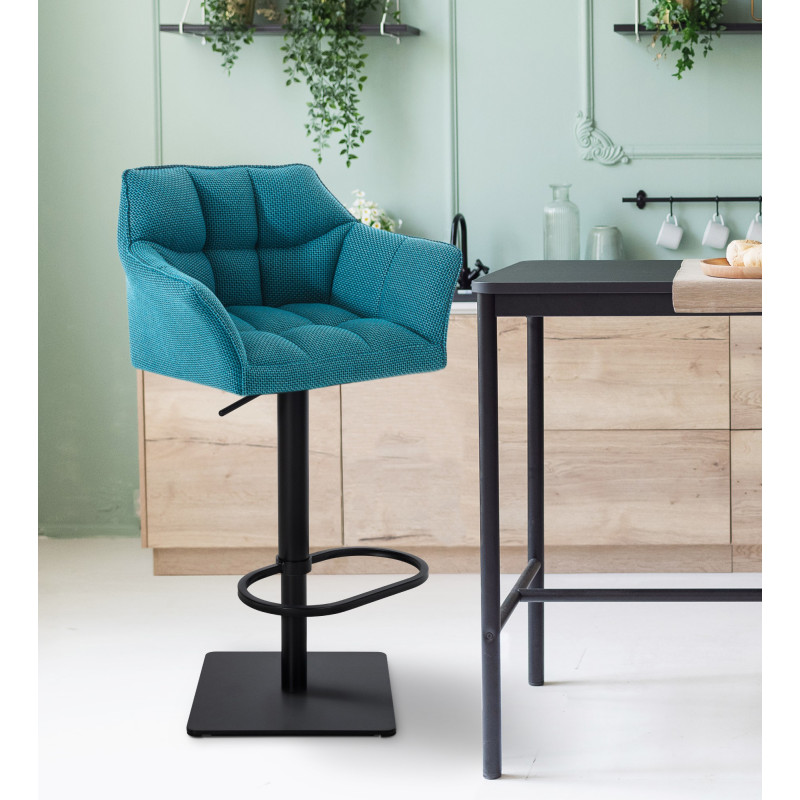 Lot de 2 tabourets de bar en tissu Damaso noir turquoise