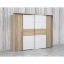 Armoire NARAGO - Décor Chene Sonoma et blanc mat - 2 portes coulissantes + 2 portes battantes - L270 x P61 x H210 cm