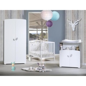 Armoire bébé Leaf - MDF - Blanc - 2 portes - 86 x 175 x 56 cm - BABY PRICE