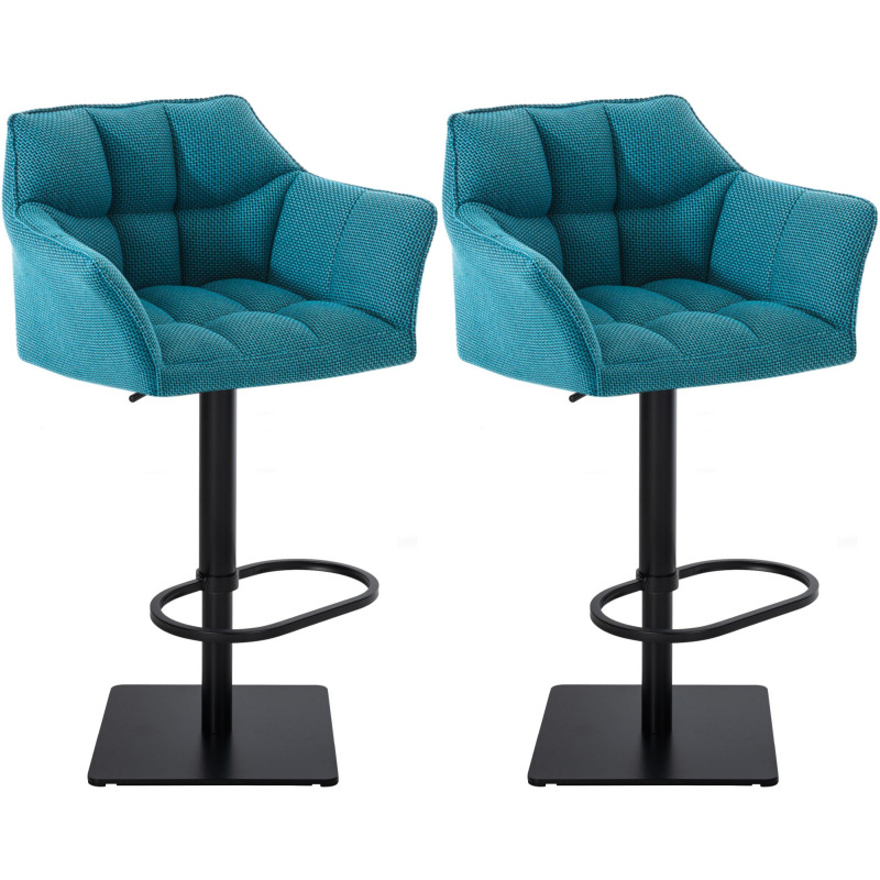 Lot de 2 tabourets de bar en tissu Damaso noir turquoise