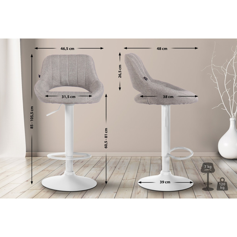 Tabouret de bar Milet en tissu gris