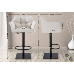 Lot de 2 tabourets de bar en tissu Damaso noir et blanc