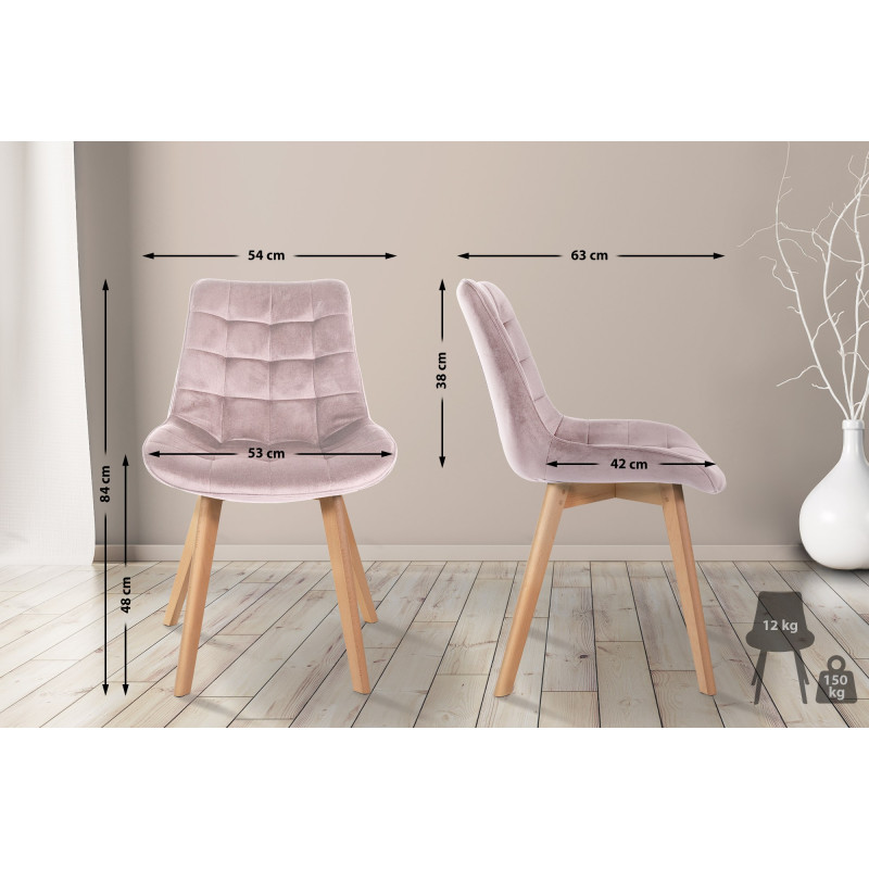 Chaise Brook en velours rose