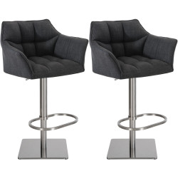 Lot de 2 tabourets de bar en tissu Damaso et acier inoxydable gris foncé