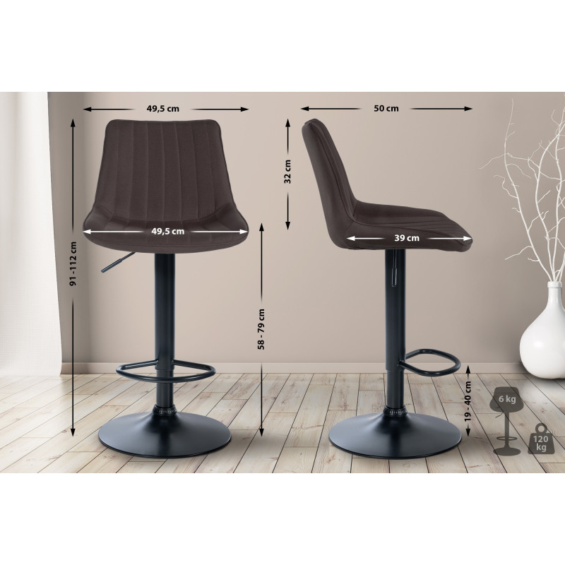 Tabouret de bar Toni en tissu taupe