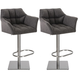 Lot de 2 tabourets de bar en tissu Damaso acier inoxydable gris titane