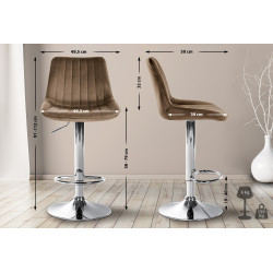 Tabouret de bar Toni velours chromé brun
