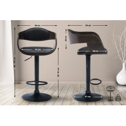 Tabouret de bar Kingston B en similicuir noir/gris