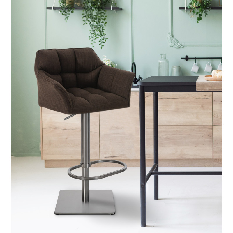 Lot de 2 tabourets de bar en tissu Damaso et acier inoxydable marron