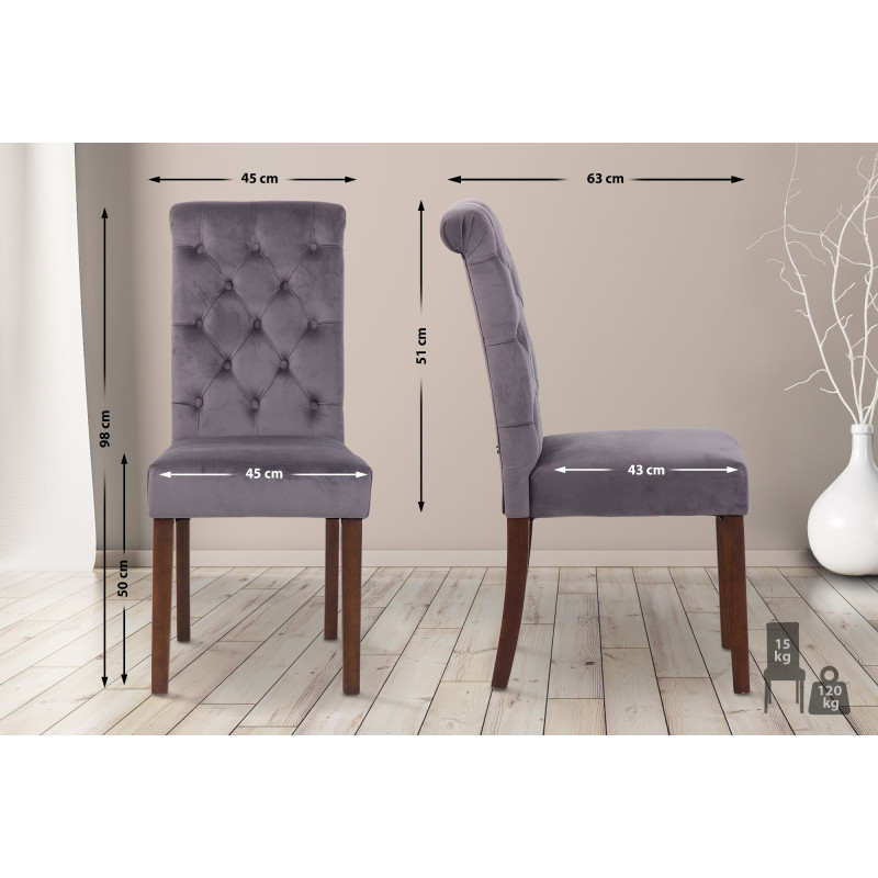 Lot de 2 chaises de salle à manger Lisburn en velours gris foncé