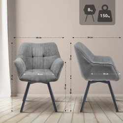 Chaise de salle à manger Jordi Cord grise