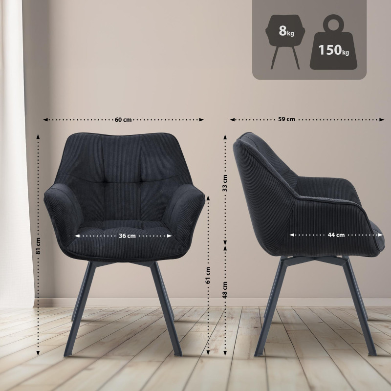 Chaise de salle à manger Jordi Cord noire