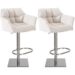 Lot de 2 tabourets de bar en tissu Damaso et acier inoxydable blanc