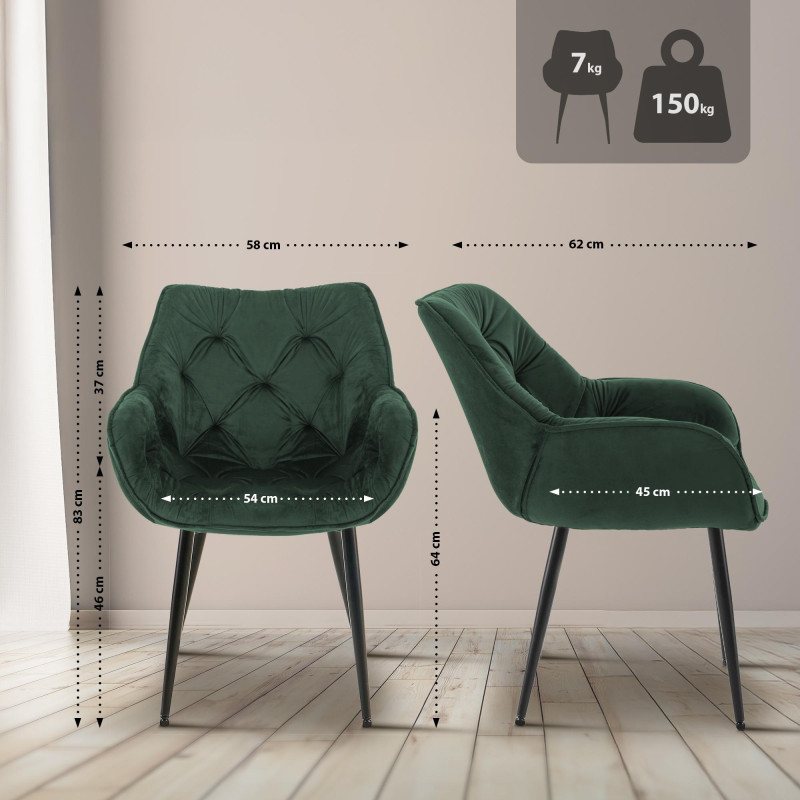 Fauteuil Tanna, velours, vert