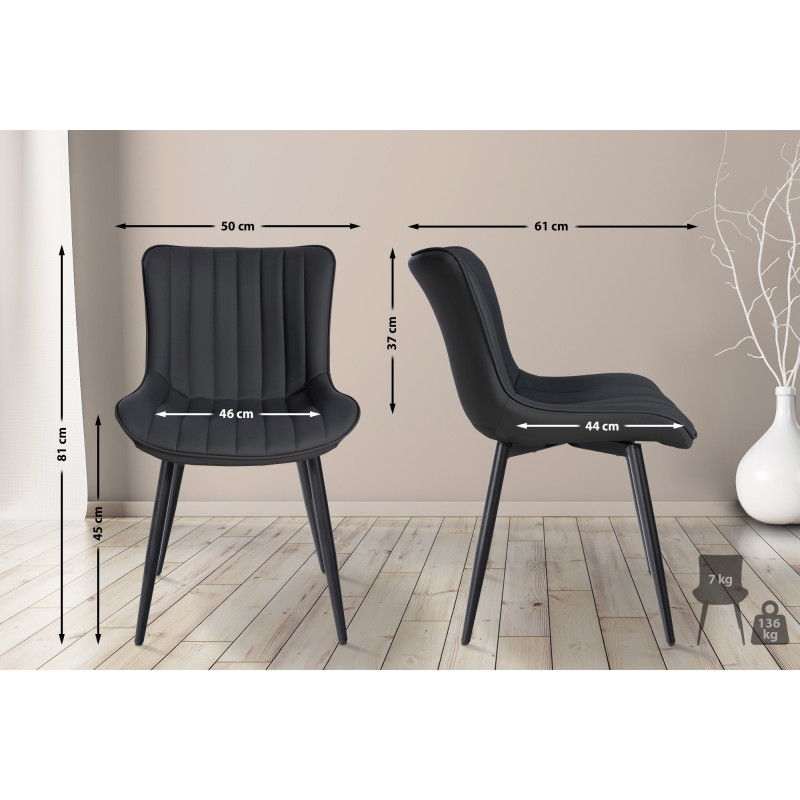 Lot de 2 chaises Largo, simili cuir noir