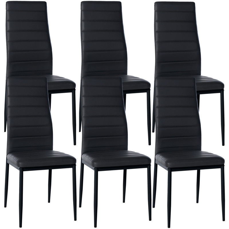 Ensemble de 6 chaises de salle à manger Mayfair, similicuir, noires