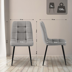 Lot de 4 chaises de salle à manger en tissu Antibes gris clair