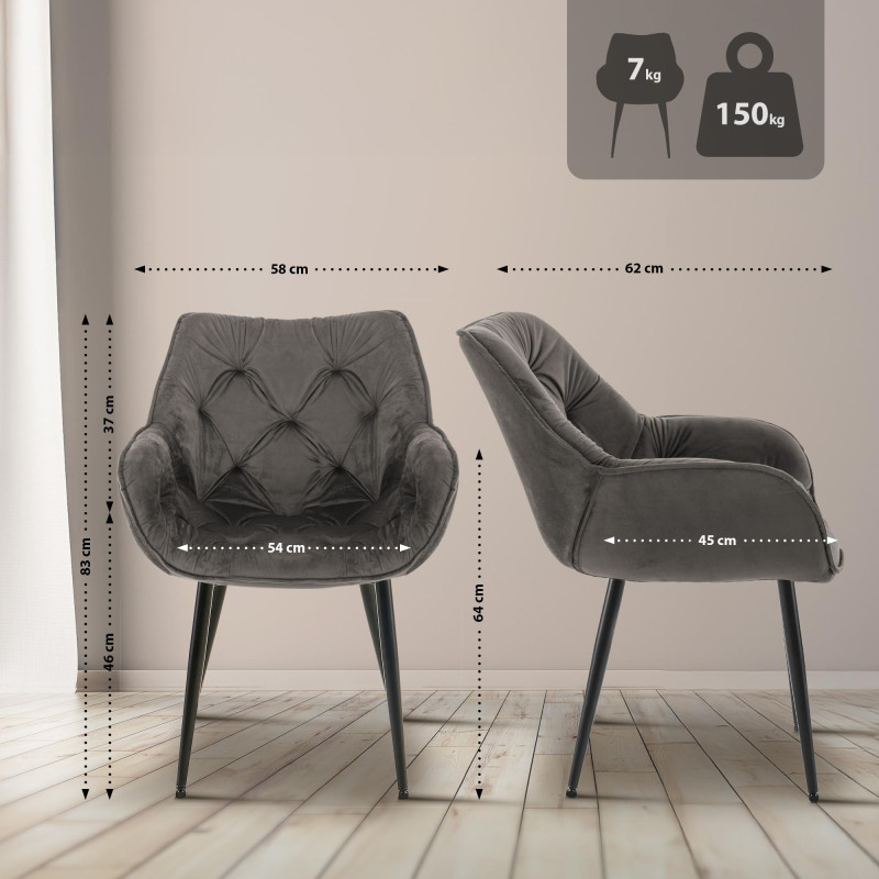 Chaise Tanna en velours anthracite