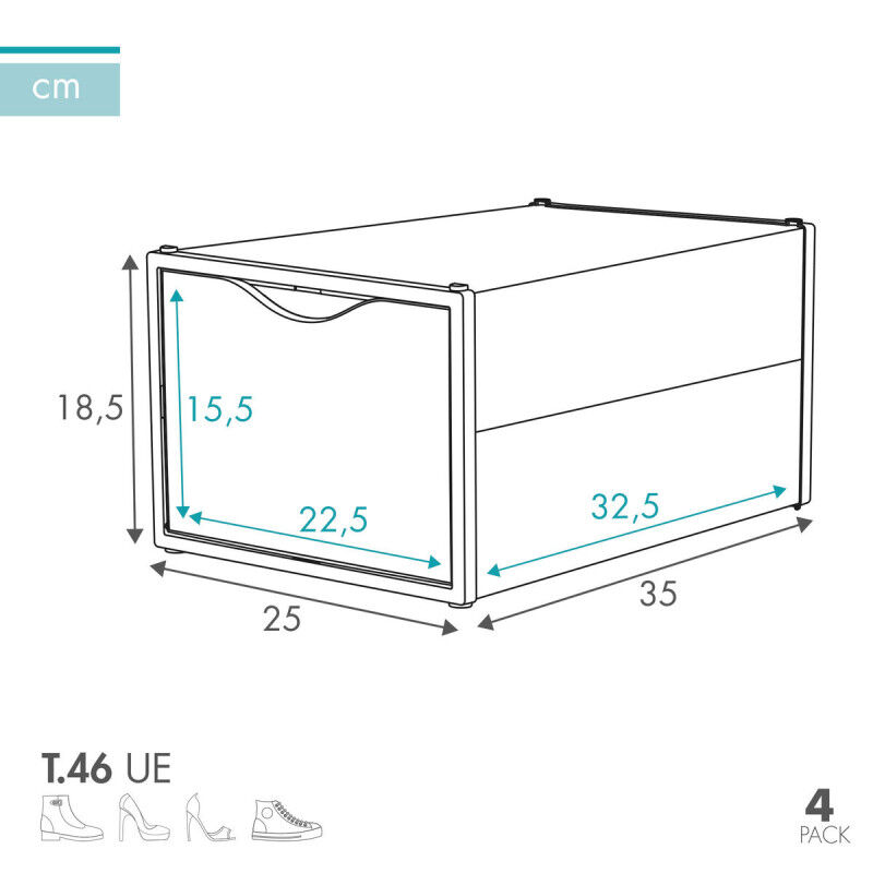 Boîte à chaussures empilable Max Home polypropylène ABS 25 x 18,5 x 35 cm (4 Unités)