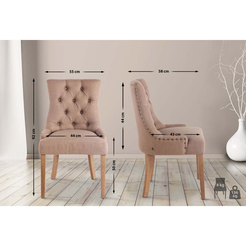 Lot de 2 chaises de salle à manger Aberdeen en tissu taupe clair antique