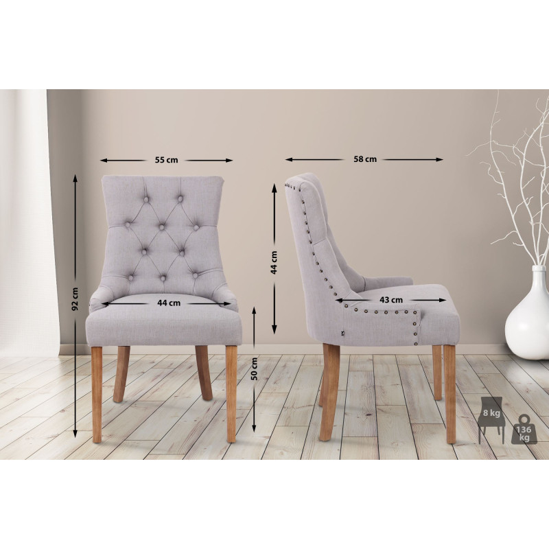 Lot de 2 chaises de salle à manger Aberdeen en tissu gris clair antique