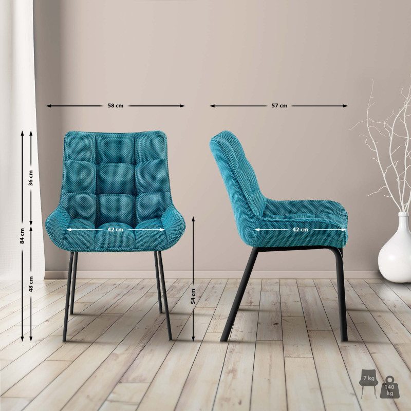 Chaise Saranda tissu noir turquoise