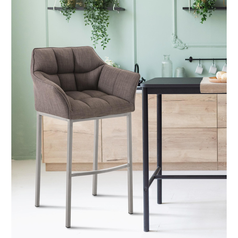 Tabouret de bar en tissu Damaso E avec structure à 4 pieds gris