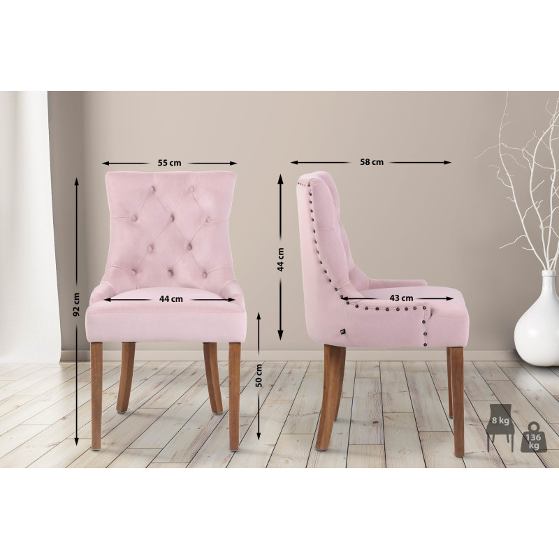 Chaise de salle à manger en velours Aberdeen rose clair antique