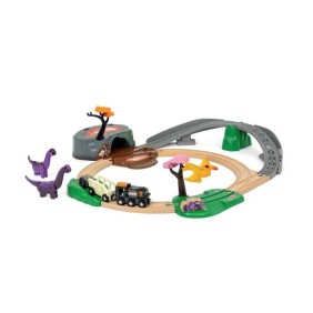 BRIO Circuit Aventure Dinosaure 21 pieces - Action de Jeu sans Pile - Dinosaures Inclus - Circuit de Train en Bois - Brio World