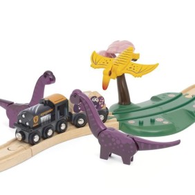 BRIO Circuit Aventure Dinosaure 21 pieces - Action de Jeu sans Pile - Dinosaures Inclus - Circuit de Train en Bois - Brio World