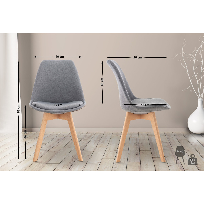 Ensemble de 4 chaises Linares en tissu gris clair