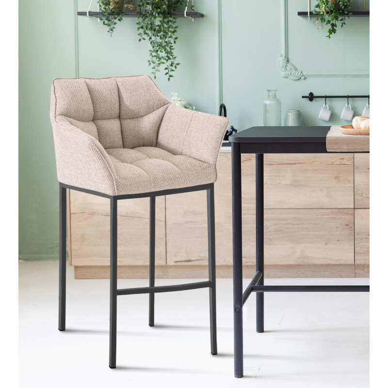 Tabouret de bar en tissu Damaso B avec structure à 4 pieds ivoire