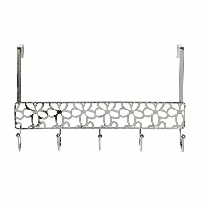 Porte-manteaux pour portes DKD Home Decor Argenté Métal Plastique Fleurs 32 x 10 x 19 cm