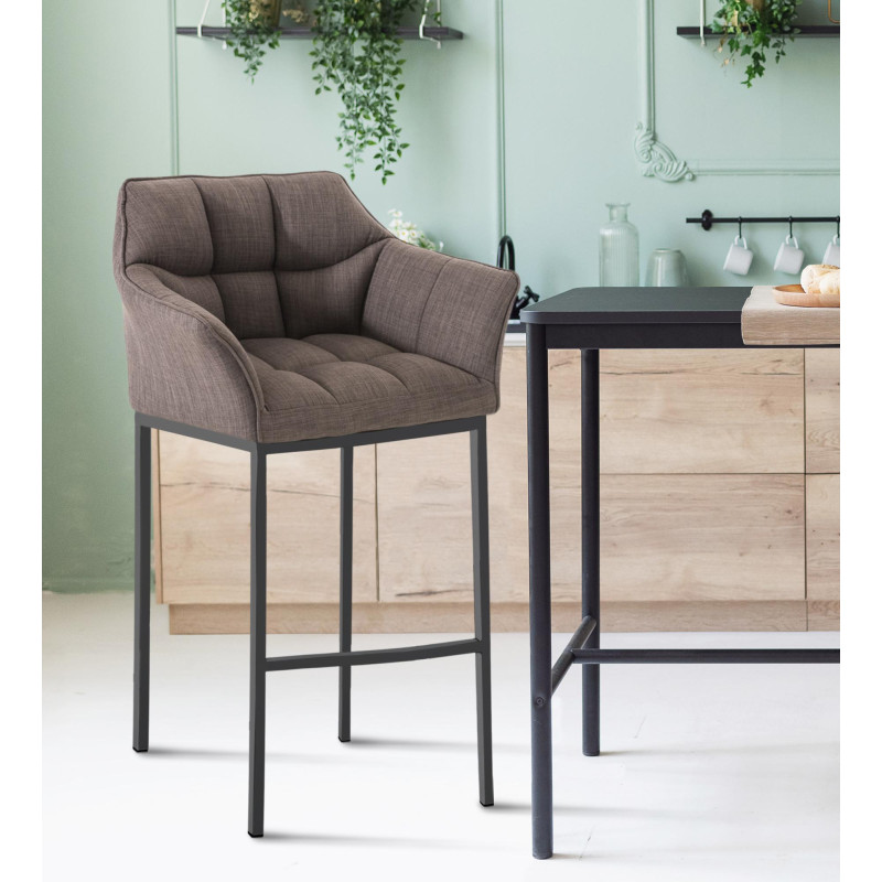 Tabouret de bar en tissu Damaso B avec structure à 4 pieds gris