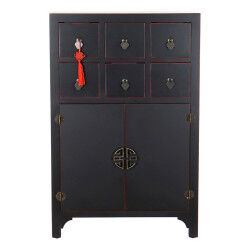 Caisson à Tiroirs DKD Home Decor Noir Rouge Multicouleur Sapin Bois MDF Oriental 63 x 27 x 101 cm