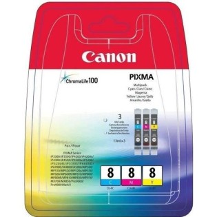 CANON Pack de 3 cartouches d'encre CLI-8 Cyan/Magenta/Jaune