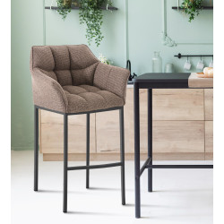 Tabouret de bar en tissu Damaso B avec structure à 4 pieds terre brune