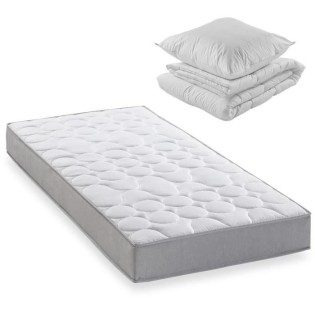 Pack matelas 90x190 cm + couette + oreiller - 330 Ressorts ensachés - 5 zones de confort - 19 cm - Ferme - DEKO DREAM Springmax