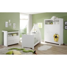 Chambre bébé Trio : Lit 70 x 140 cm + Commode a langer + Armoire OLIVIA - Blanc - TREND TEAM