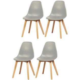 SACHA Lot de 4 chaises de salle a manger gris - Pieds en hévéa - Scandinave - L 48 x P 55 cm