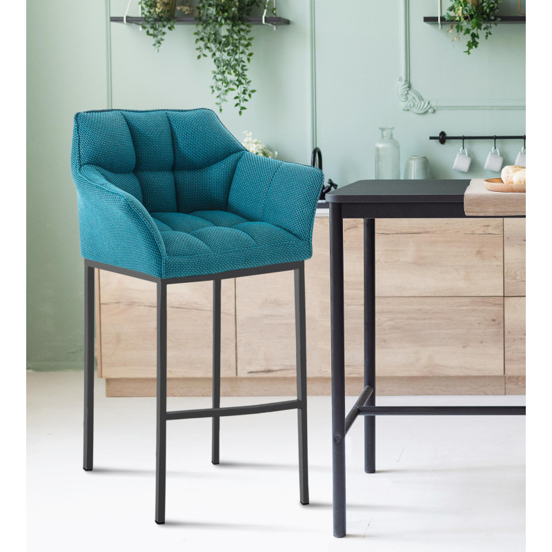 Tabouret de bar en tissu Damaso B avec structure à 4 pieds turquoise
