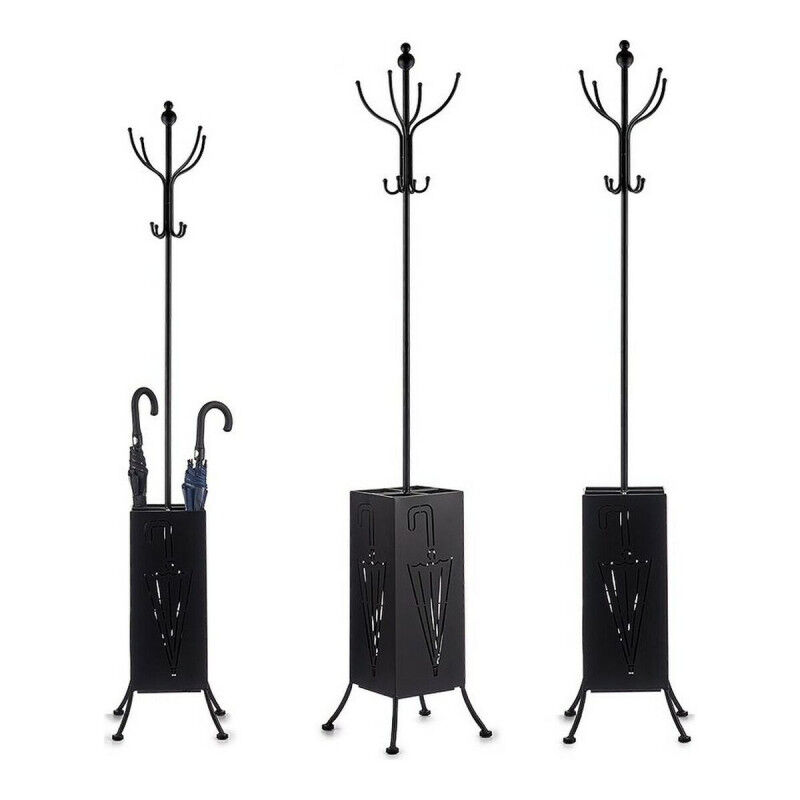 Porte-manteau porte-parapluie Noir Métal (34 x 188 x 34 cm)