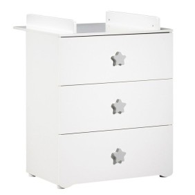 Commode a langer - Babyprice - Basic - 3 tiroirs - Blanche - Boutons étoiles grises