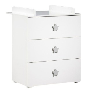 Commode a langer - Babyprice - Basic - 3 tiroirs - Blanche - Boutons étoiles grises