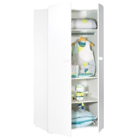 Armoire bébé Basic - Blanche - Boutons boule blanc - 2 portes - Babyprice