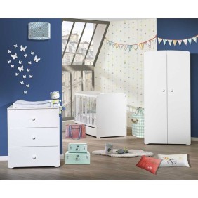 Armoire bébé Basic - Blanche - Boutons boule blanc - 2 portes - Babyprice